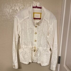 Anthropologie 💯% Cotton White Lace Eyelet Jacket Boho Feminine Casual XS